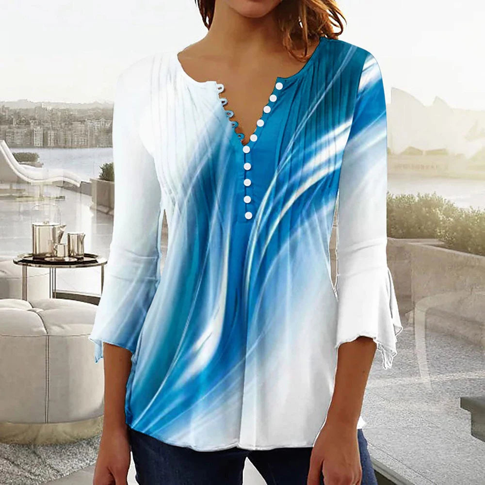 Women Floral V Neck T Shirt Summer Short Sleeve Casual Streetwear Top Holiday