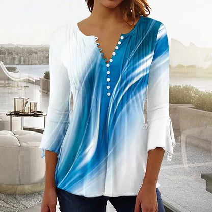 Women Floral V Neck T Shirt Summer Short Sleeve Casual Streetwear Top Holiday