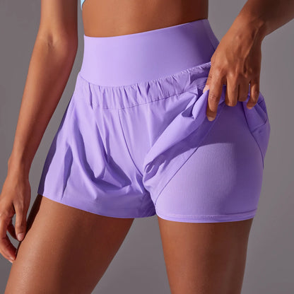 Women 2in1 Gym Running Shorts Quick Dry Workout Fitness Sports Shorts Pocket