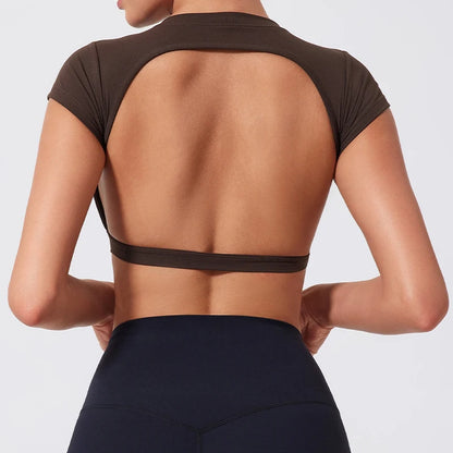 Ladies Sports Top | Backless Yoga Crop Activewear