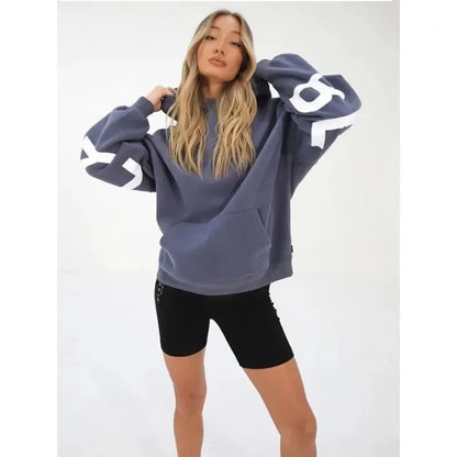 Women’s Stylish Printed Hoodie Thick Warm Streetwear Sweatshirt