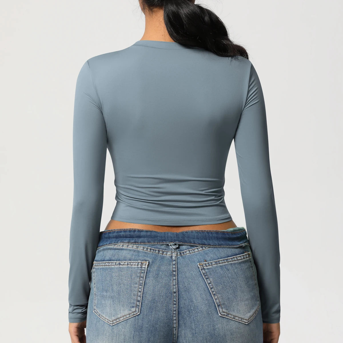 Women Long Sleeve Yoga Shirt Quick Dry Gym Workout Running Fitness Crop Top