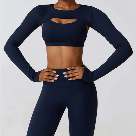 Womens Long Sleeve Gym Top Crop Yoga Shirt Quick Dry Fitness Sports