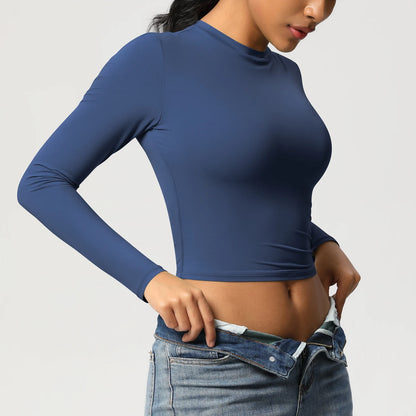 Women Long Sleeve Yoga Shirt Quick Dry Gym Workout Running Fitness Crop Top