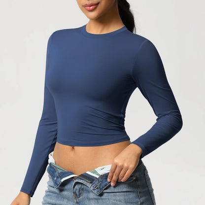 Women Long Sleeve Yoga Shirt Quick Dry Gym Workout Running Fitness Crop Top