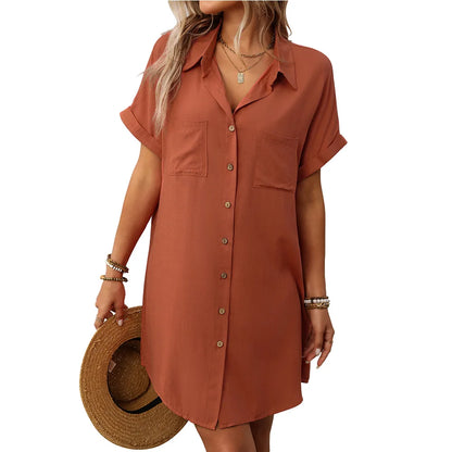 Womens Striped Shirt Dress Cotton Linen Midi Summer Casual Beach Dress