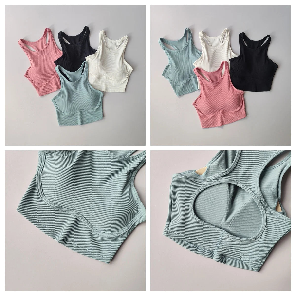 Womens Ribbed Sports Bra High Impact Padded Gym Running Yoga Fitness Top