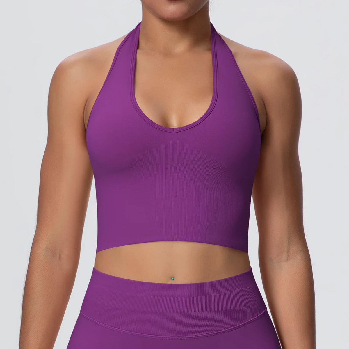 Women Backless Halter Sports Bra Naked Feel Yoga Gym Workout Crop Top