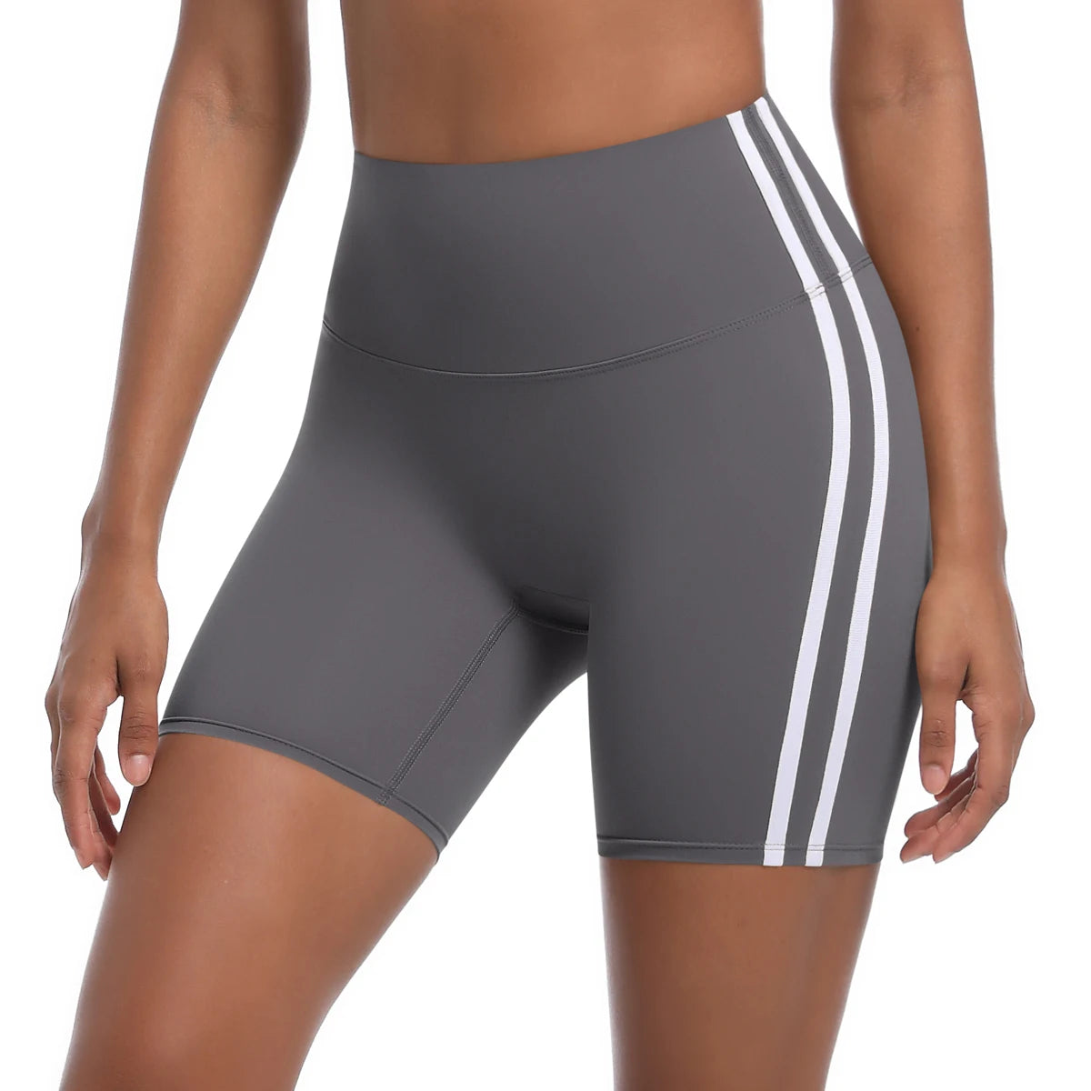 Women High Waist Yoga Shorts Double Stripe Gym Fitness Tummy Control Pants
