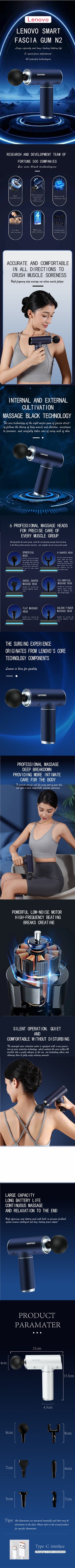 Lenovo Mini Massage Gun | 6 Heads Deep Tissue Fascia Gun with 5 Speeds Silent Massager