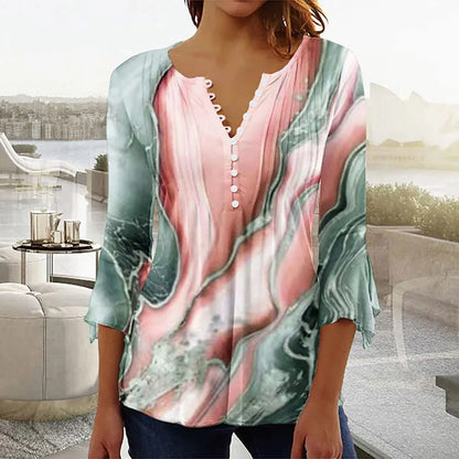 Women Floral V Neck T Shirt Summer Short Sleeve Casual Streetwear Top Holiday