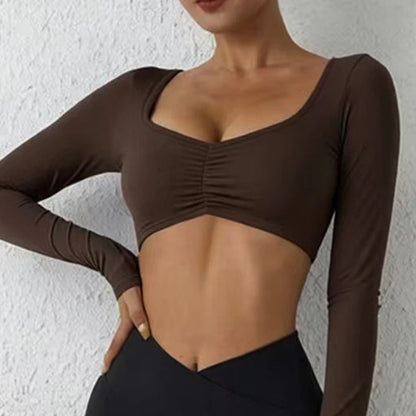 Women Gym Top Long Sleeve Nylon Yoga Shirt Tight Sports Fitness Top