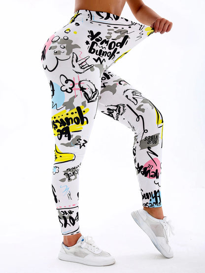 Sculpt & Flow Leggings - White Letter Print