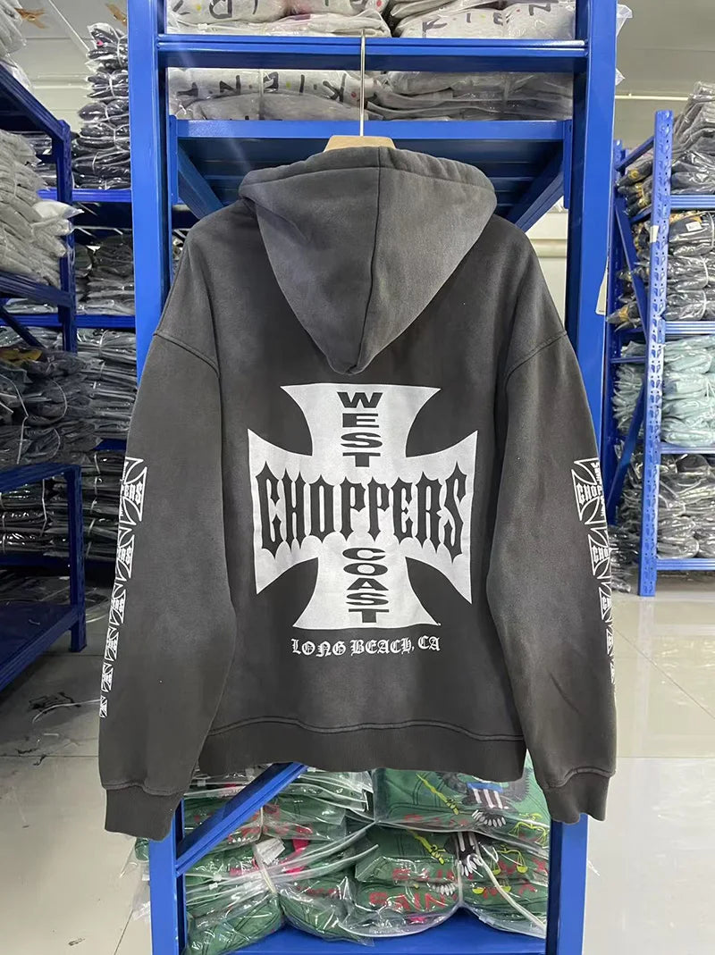 Womans Cross Logo Zipper Hoodie | Vintage Washed Black Oversized