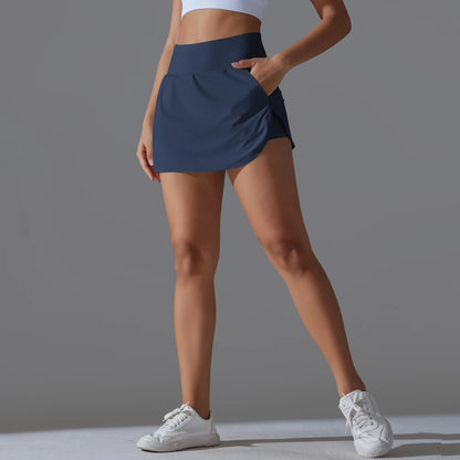 Women’s Gym Running Skorts – Double Deck Quick Dry Workout Shorts with Pocket