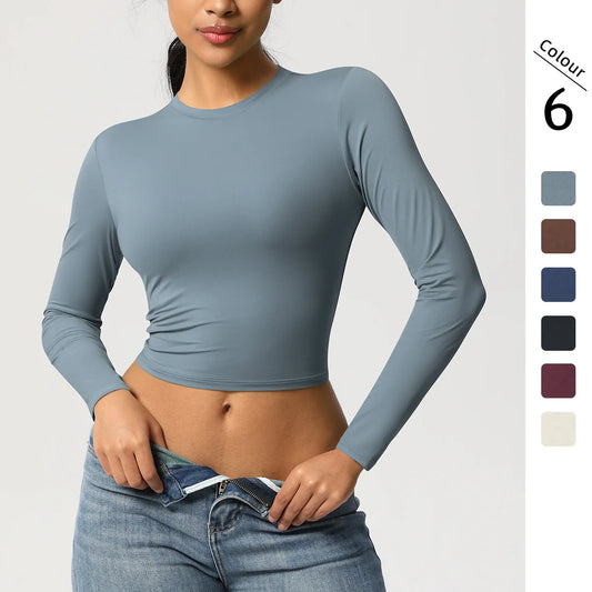 Women Long Sleeve Yoga Shirt Quick Dry Gym Workout Running Fitness Crop Top