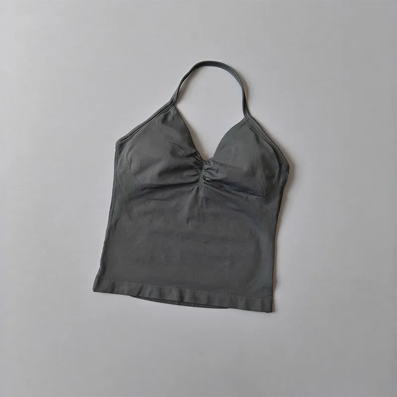 Women Backless Sports Bra Halter Gym Yoga Top Push Up Fitness Vest