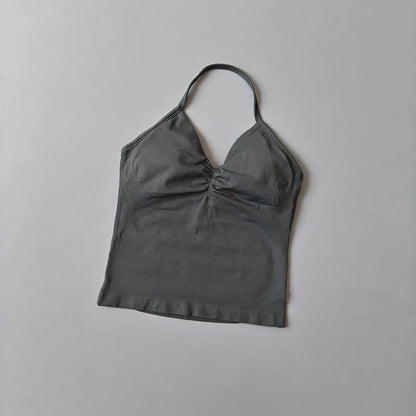 Women Backless Sports Bra Halter Gym Yoga Top Push Up Fitness Vest