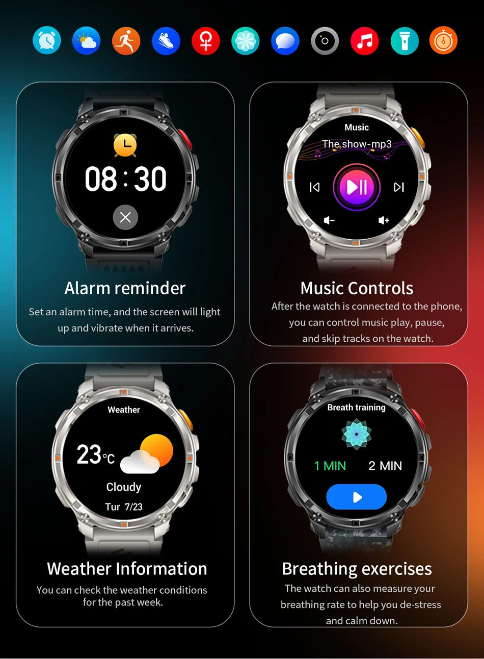 2026 T-Rex3 Pro Smart Watch 1100mAh GPS 5ATM Military Sports Compass Run