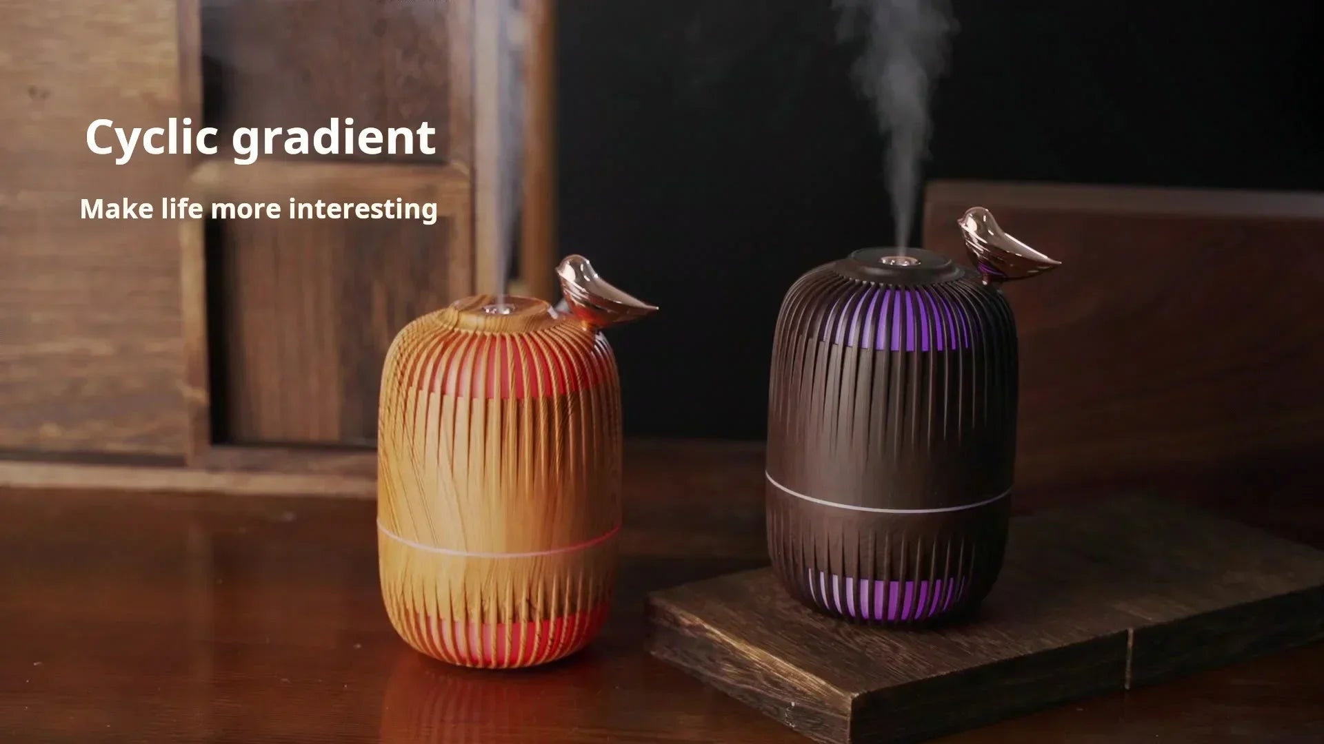 Mengniu Wood Grain Mini Ultrasonic Humidifier with Atmosphere Light