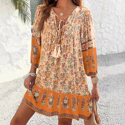 Casual Print Loose Dress – Effortless Vintage Boho Style