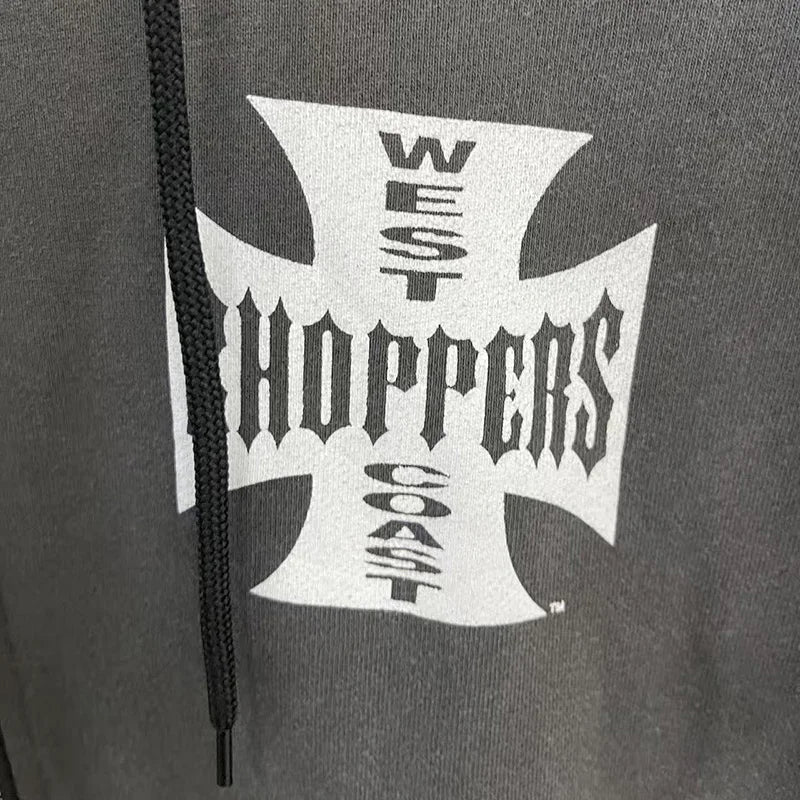 Womans Cross Logo Zipper Hoodie | Vintage Washed Black Oversized