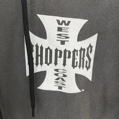 Womans Cross Logo Zipper Hoodie | Vintage Washed Black Oversized
