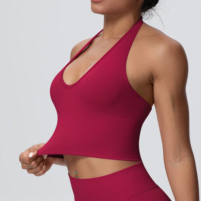Women Backless Halter Sports Bra Naked Feel Yoga Gym Workout Crop Top