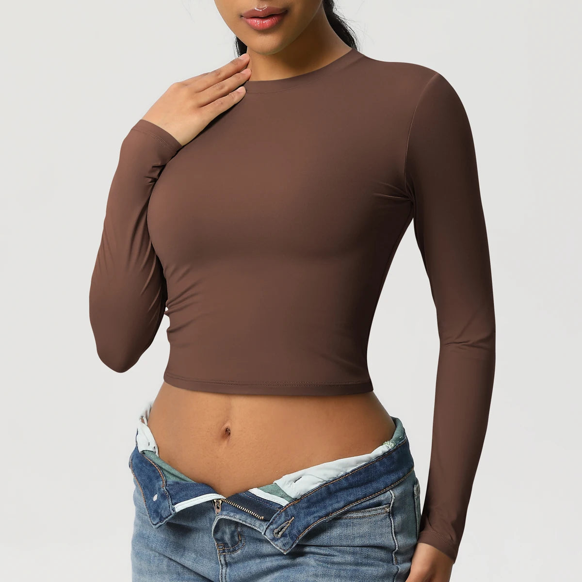 Women Long Sleeve Yoga Shirt Quick Dry Gym Workout Running Fitness Crop Top