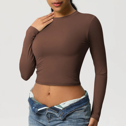 Women Long Sleeve Yoga Shirt Quick Dry Gym Workout Running Fitness Crop Top