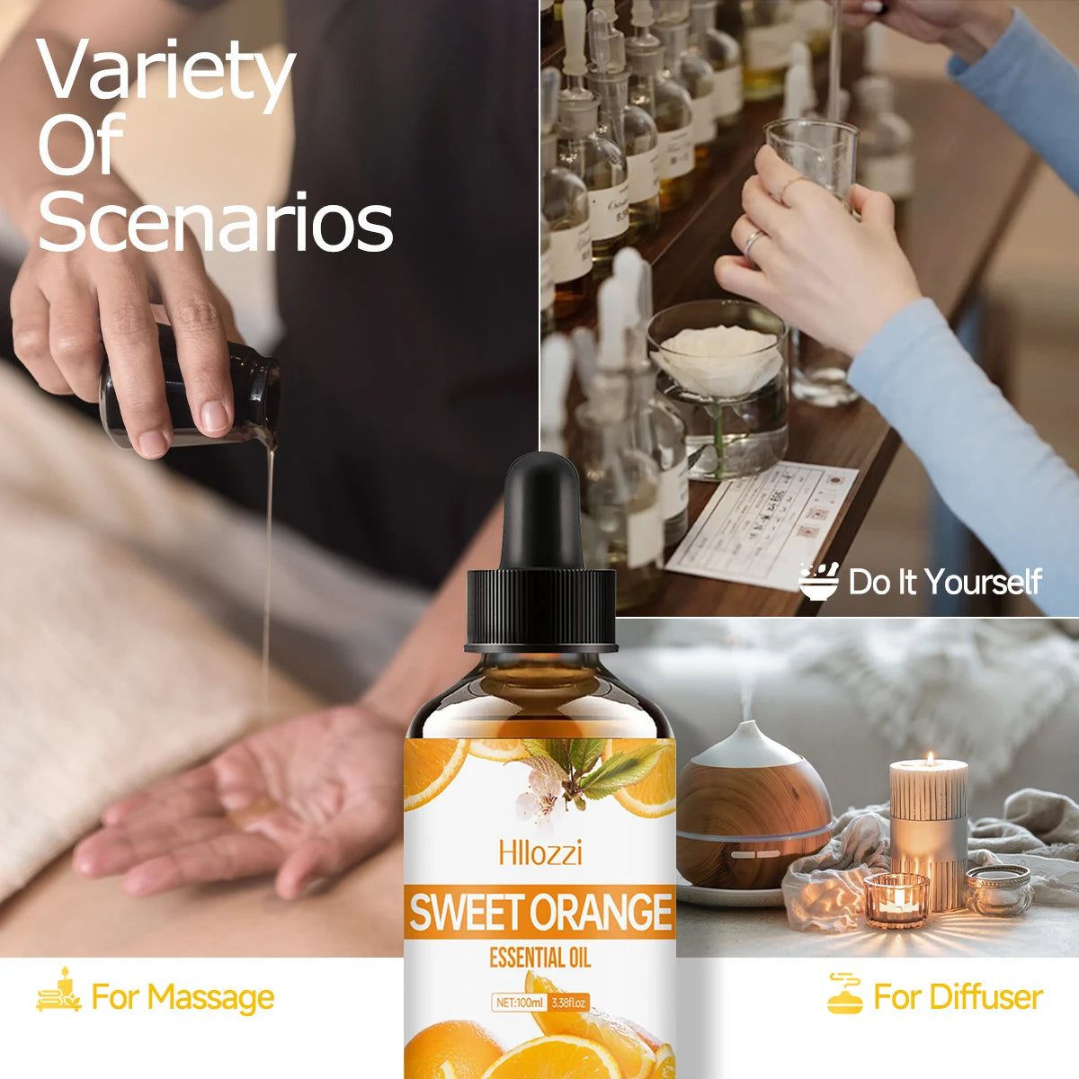 Hllozzi Sweet Orange Essential Oil 30ml–100ml | Face, Hair & Body Care Light Citrus Fragrance