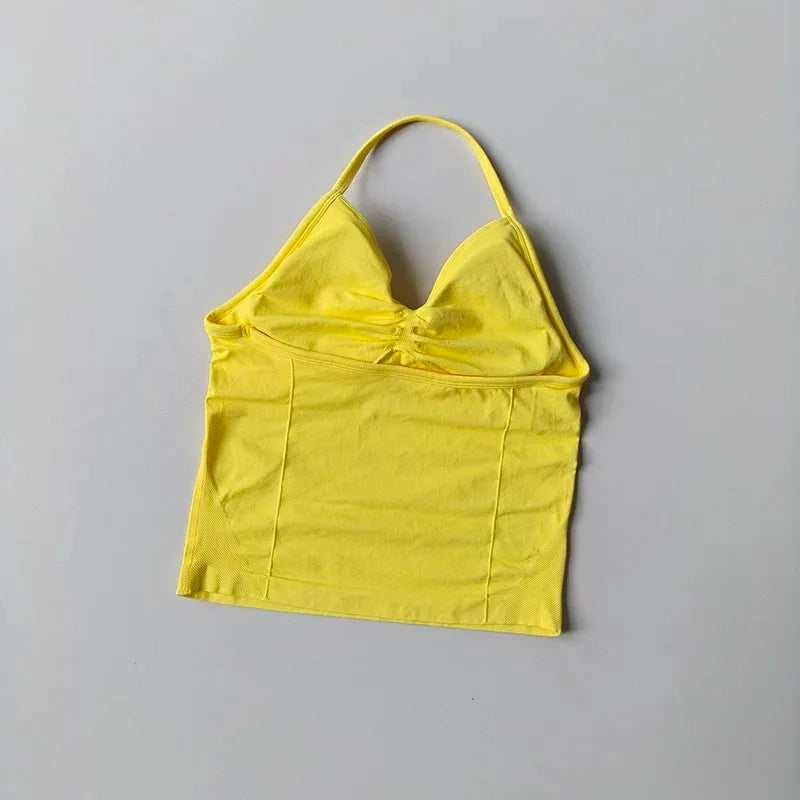 Women Backless Sports Bra Halter Gym Yoga Top Push Up Fitness Vest