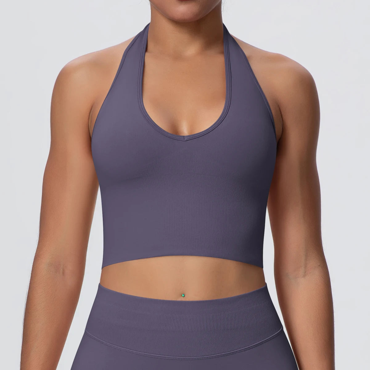 Women Backless Halter Sports Bra Naked Feel Yoga Gym Workout Crop Top