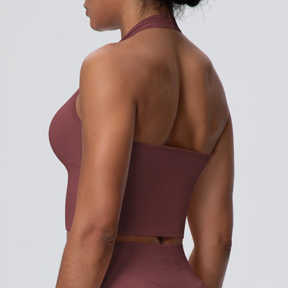 Women Backless Halter Sports Bra Naked Feel Yoga Gym Workout Crop Top