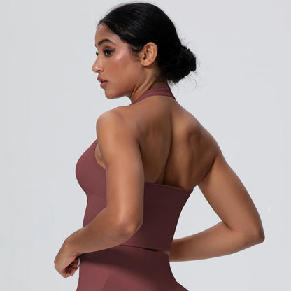 Women Backless Halter Sports Bra Naked Feel Yoga Gym Workout Crop Top