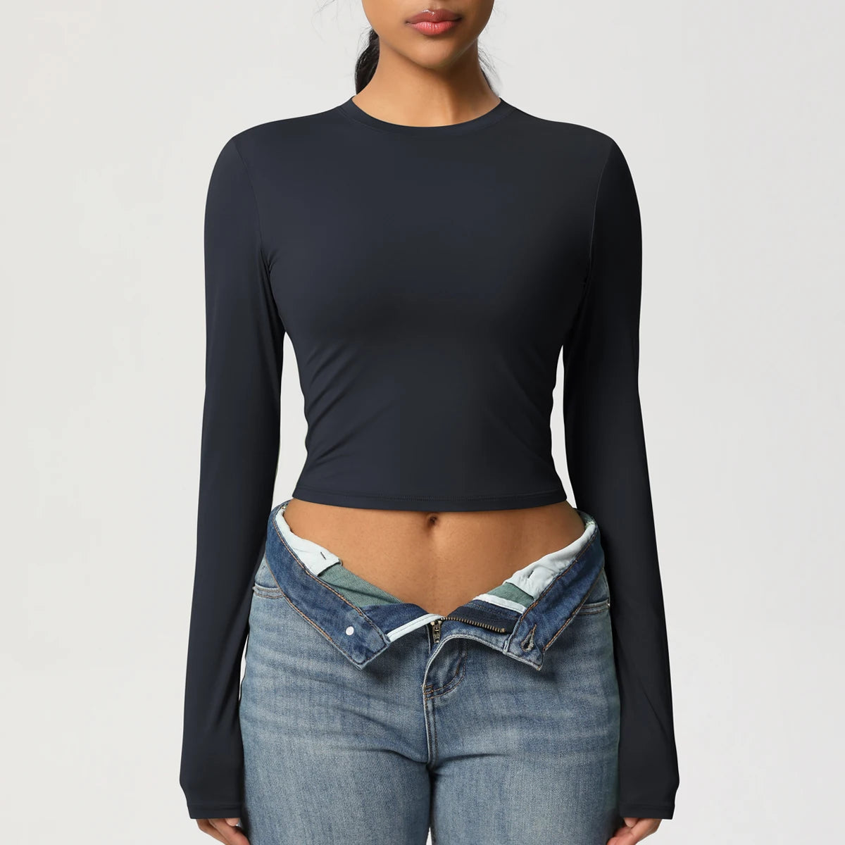 Women Long Sleeve Yoga Shirt Quick Dry Gym Workout Running Fitness Crop Top
