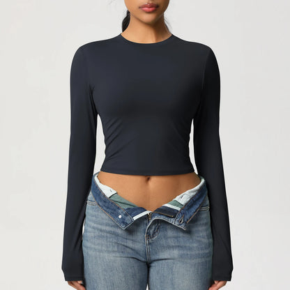 Women Long Sleeve Yoga Shirt Quick Dry Gym Workout Running Fitness Crop Top