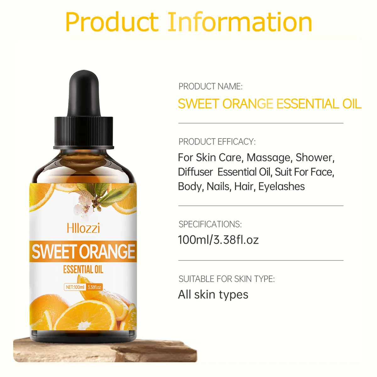 Hllozzi Sweet Orange Essential Oil 30ml–100ml | Face, Hair & Body Care Light Citrus Fragrance