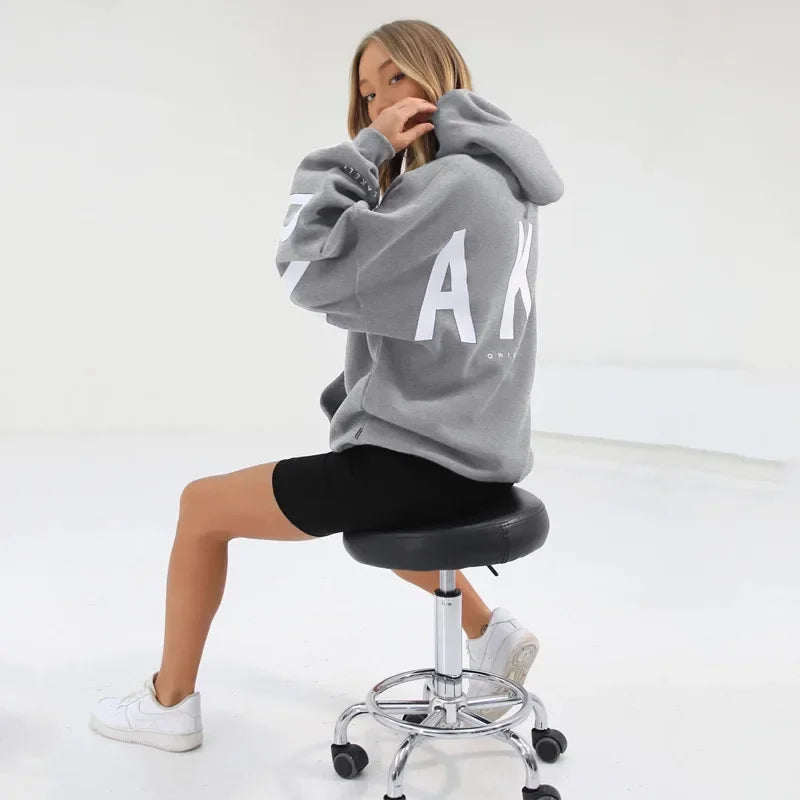 Women’s Stylish Printed Hoodie Thick Warm Streetwear Sweatshirt