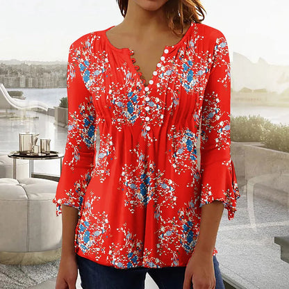 Women Floral V Neck T Shirt Summer Short Sleeve Casual Streetwear Top Holiday