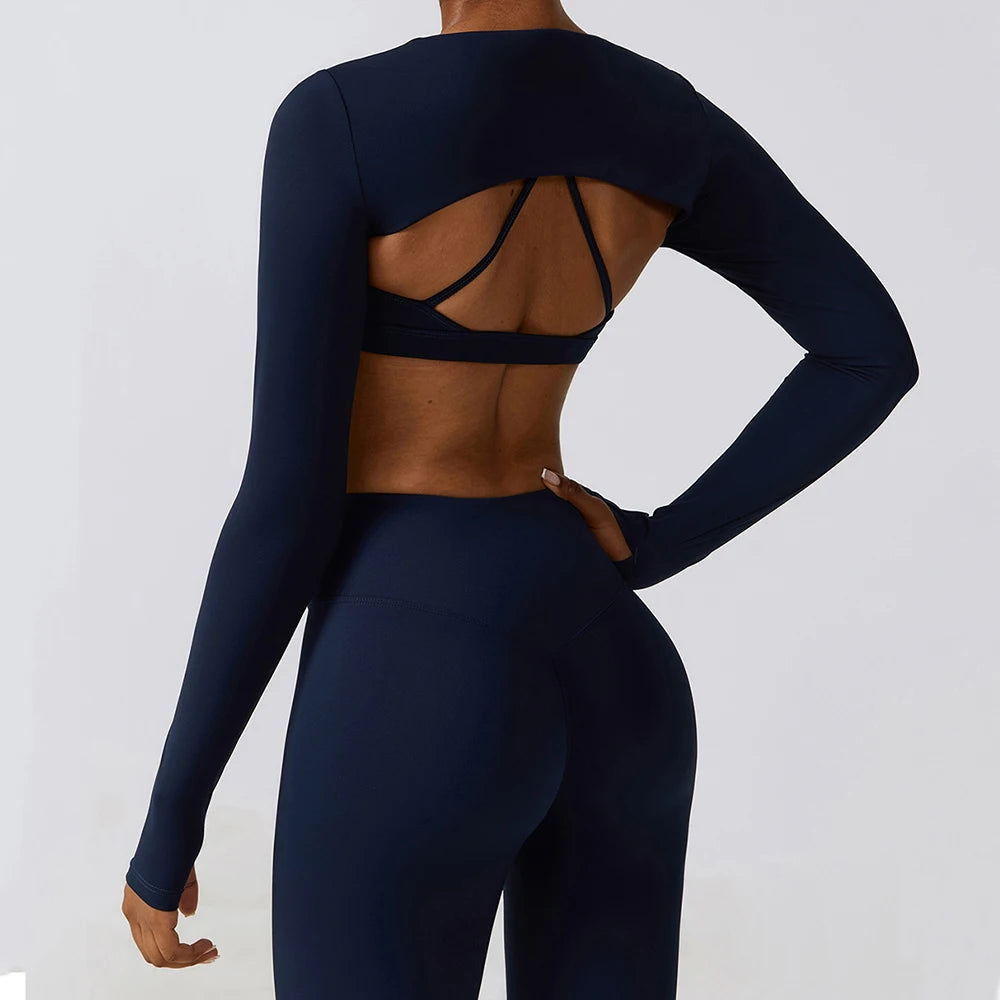 Womens Long Sleeve Gym Top Crop Yoga Shirt Quick Dry Fitness Sports