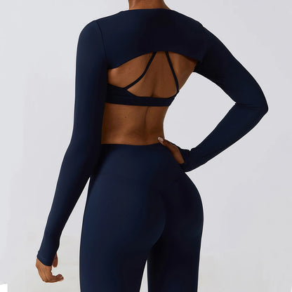 Womens Long Sleeve Gym Top Crop Yoga Shirt Quick Dry Fitness Sports