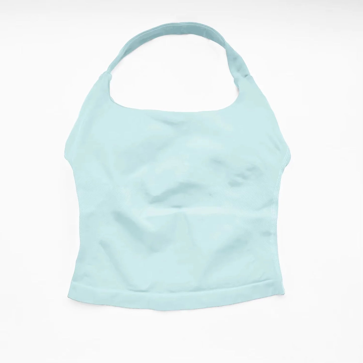 Fierce Ember™ Elevate Halter Training Top in Cloud Blue shown laid flat on a white background, highlighting the halter neckline, fitted silhouette, smooth stretch fabric and clean hem finish.
