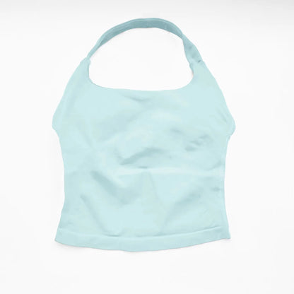 Fierce Ember™ Elevate Halter Training Top in Cloud Blue shown laid flat on a white background, highlighting the halter neckline, fitted silhouette, smooth stretch fabric and clean hem finish.