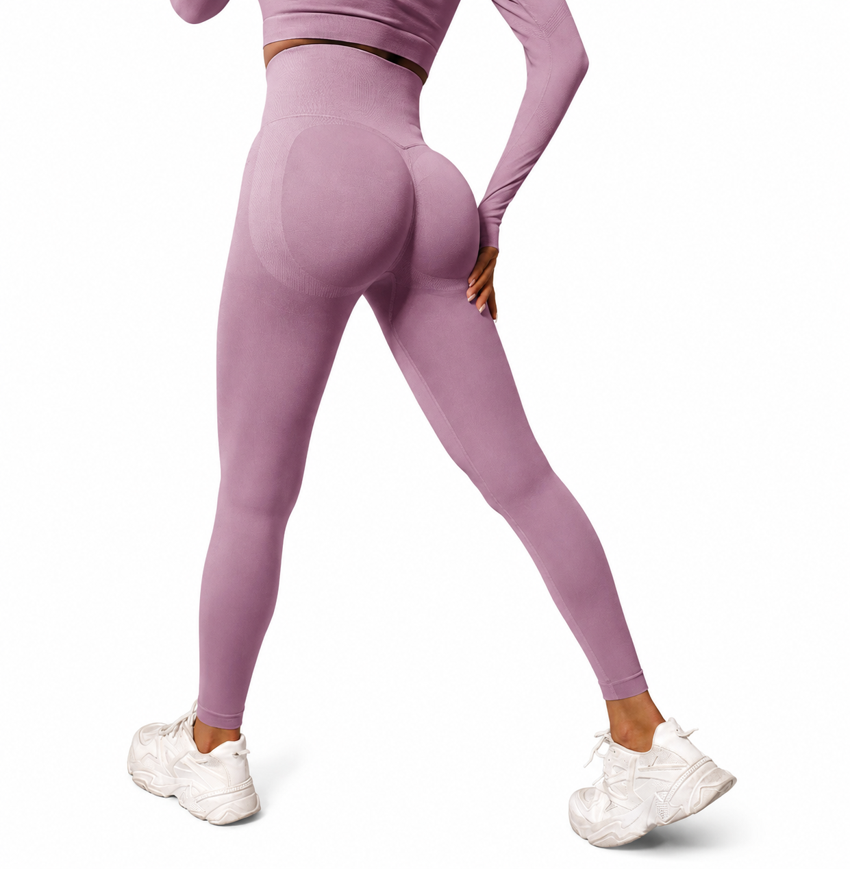 Close-up rear view of Fierce Ember Signature Leggings in lilac, showcasing the seamless sculpting design, high-waisted fit and contour-enhancing performance fabric.