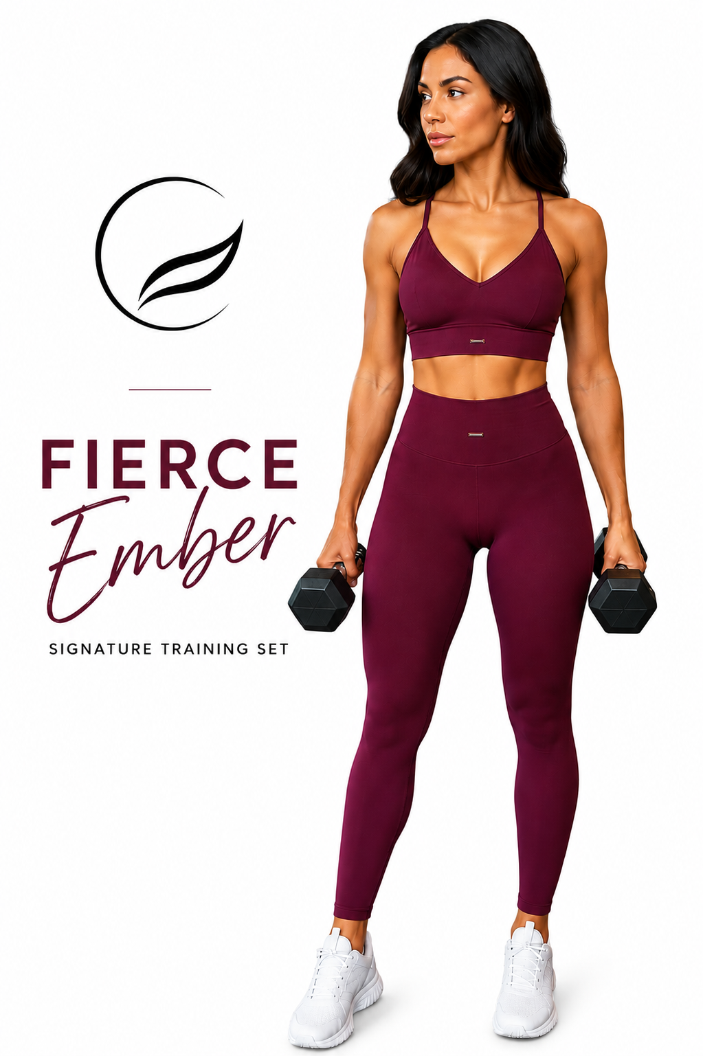 Mind Body and Soles Fierce Ember Signature Training Set in Ember Plum featuring seamless high waisted leggings and a matching sports bra.