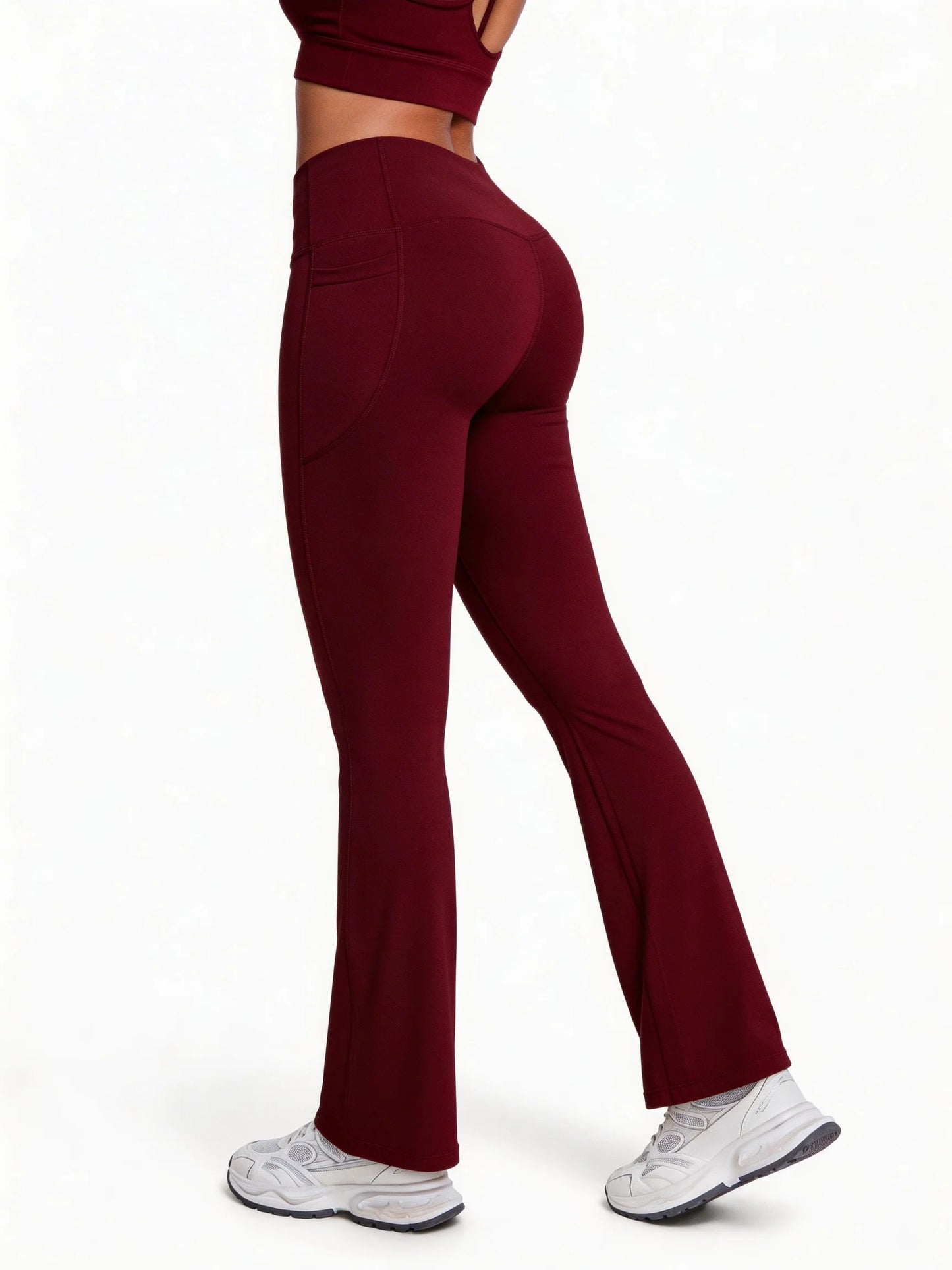 Mind Body and Soles Freedom Flow High Waisted Flare Leggings in wine red displayed in the official colour variant picker.