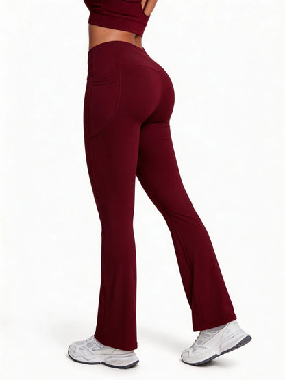 Mind Body and Soles Freedom Flow High Waisted Flare Leggings in wine red displayed in the official colour variant picker.