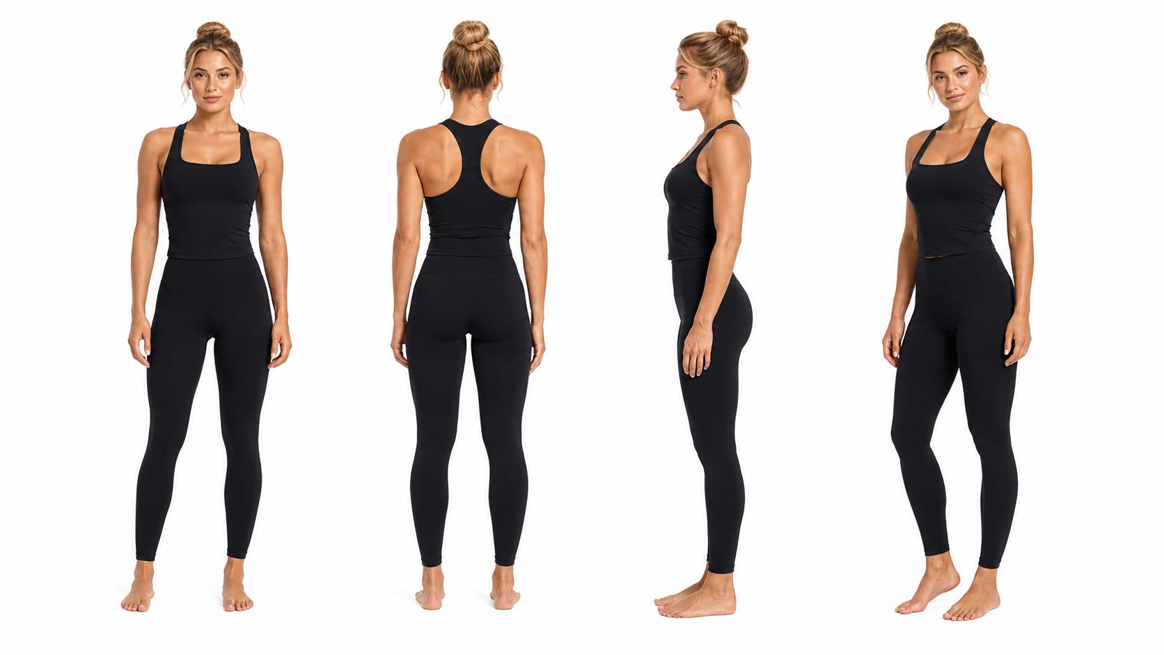 Asset Type: Multi-View Product Gallery
Product: Fierce Ember Define™ Square Neck Tank
Brand: Mind Body and Soles Activewear
Collection: Fierce Ember™
Colour: Midnight Black
Category: Women's premium square neck activewear tank

This official multi-view product gallery showcases the Fierce Ember Define™ Square Neck Tank in Midnight Black, presented from front, rear, side and three-quarter angles to provide a comprehensive view of the garment. Styled with matching Fierce Ember Signature Leggings, the images p
