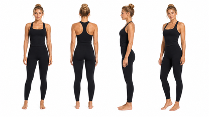 Asset Type: Multi-View Product Gallery
Product: Fierce Ember Define™ Square Neck Tank
Brand: Mind Body and Soles Activewear
Collection: Fierce Ember™
Colour: Midnight Black
Category: Women's premium square neck activewear tank

This official multi-view product gallery showcases the Fierce Ember Define™ Square Neck Tank in Midnight Black, presented from front, rear, side and three-quarter angles to provide a comprehensive view of the garment. Styled with matching Fierce Ember Signature Leggings, the images p
